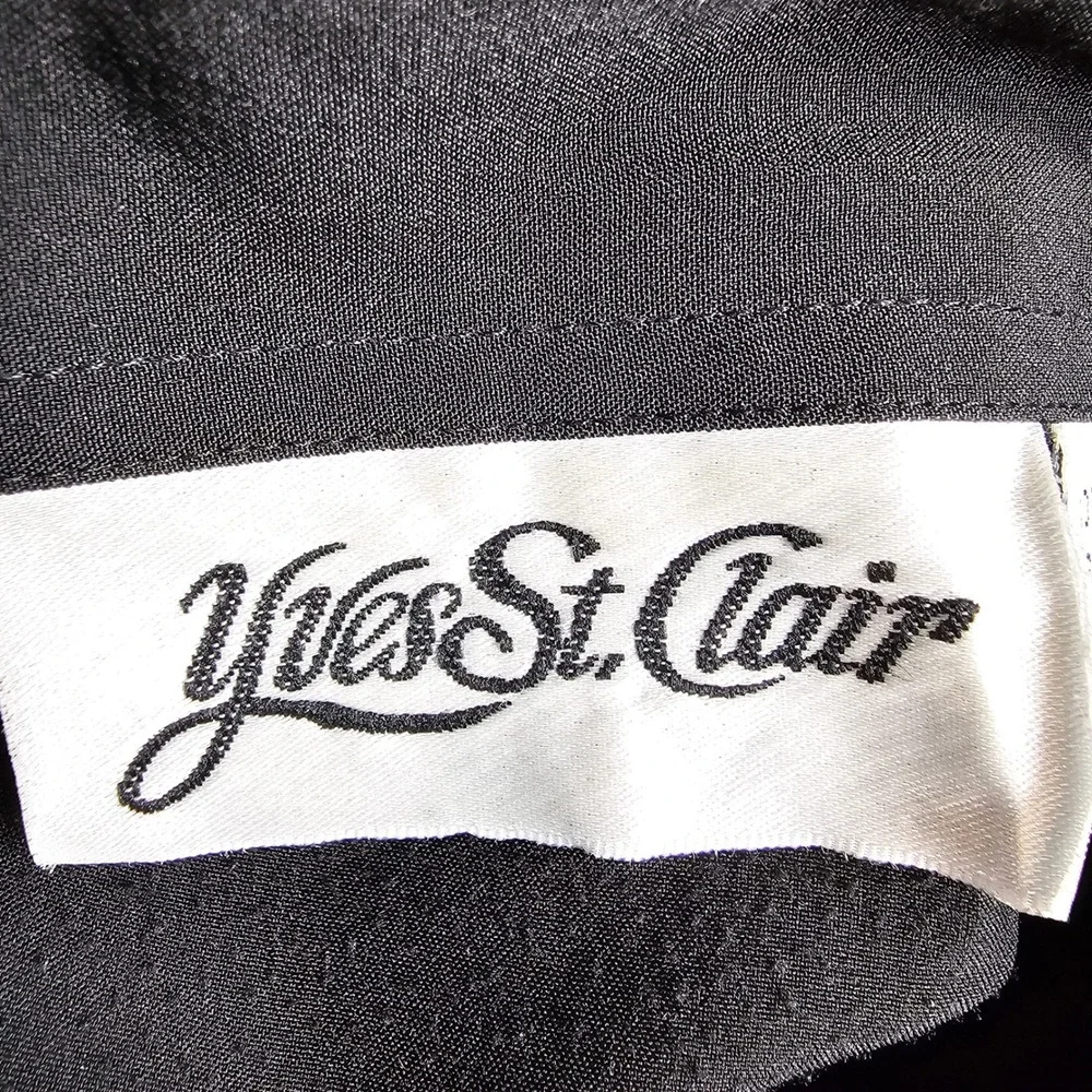 Yves St Clair‎ Black Embroidered Beaded Blouse Long Sleeve Vintage Size 12